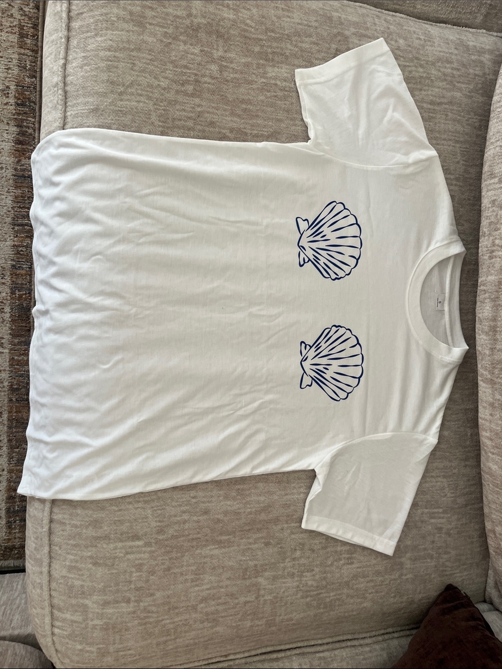 Kids White Short Sleeve Tee with Navy Seashell Prints